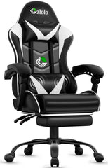 Racing Style Gaming Chair with Vibrating Lumbar Massager, Neck Pillow & Footrest