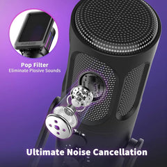 PUPGSIS Gaming USB Microphone Noise Cancellation Condenser Mic with Mute
