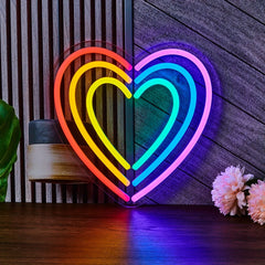 1pc Rainbow Heart LED Neon Sign - USB Powered Wall Decor Light