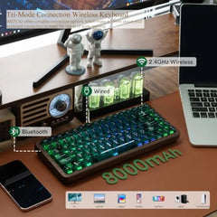 Wireless Mechanical Keyboard — Natural Wood Frame, 60% Layout, Green