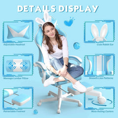 Bunny Ear Gaming Chair with Massage Lumbar, Footrest & Linkage Armrests