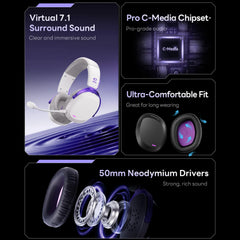 Akko Quad-Mode Wireless Gaming Headset — 7.1 Surround, 50mm Neodymium Drivers, ANC, Ultra-Low Latency