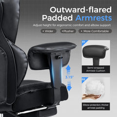 Heavy Duty Gaming Chair — 400lb Capacity, Spring Lumbar, Footrest & Embossed PU Leather