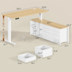 L-Shaped Electric Standing Desk 55" — Height Adjustable, 6 Drawers & Built-In Power Outlets