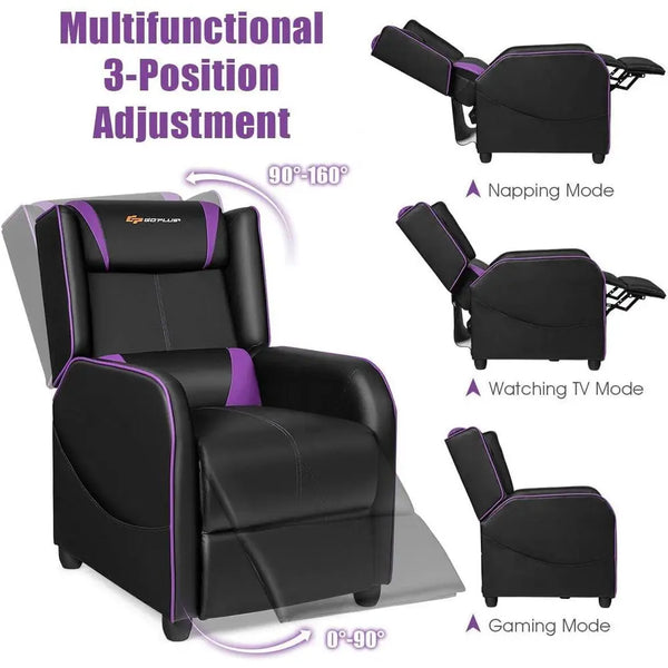 YTYIN Racing Style Gaming Recliner with Massage, Adjustable Footrest & PU Leather