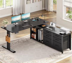 L-Shaped Electric Standing Desk 55" — Height Adjustable, 6 Drawers & Built-In Power Outlets