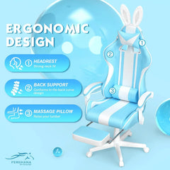 Bunny Ear Gaming Chair with Massage Lumbar, Footrest & Linkage Armrests