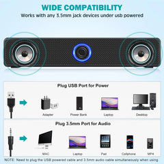 PC Soundbar Wired and Wireless Bluetooth Speaker USB Powered Gaming