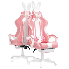 Bunny Ear Gaming Chair with Massage Lumbar, Footrest & Linkage Armrests