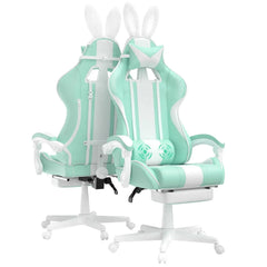 Bunny Ear Gaming Chair with Massage Lumbar, Footrest & Linkage Armrests