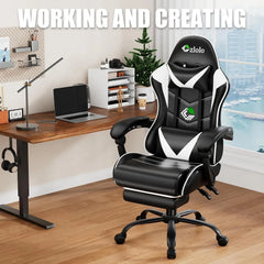 Racing Style Gaming Chair with Vibrating Lumbar Massager, Neck Pillow & Footrest