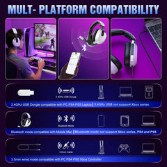 Wireless Gaming Headset — PS5/PS4/PC/Switch/Mac, 7.1 Surround, RGB, 60H Battery, BT 5.4