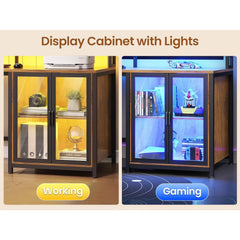 ZHENDAI 109" L-Shaped Gaming Desk with 4 Drawers, Display Cabinet, Monitor Stands & RGB LED