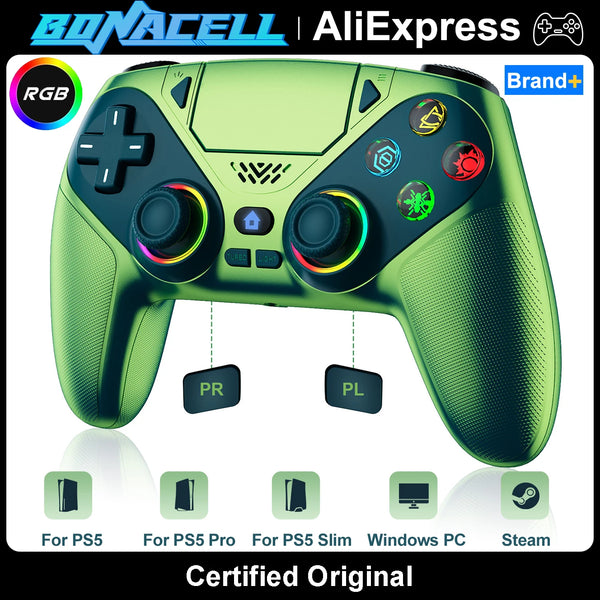 For PlayStation 5/PS5 Pro/Slim PC Controller RGB Light Wireless Gamepads