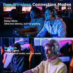 Acinaci Wireless Gaming Headset — 2.4GHz + Bluetooth, 50mm Drivers, Memory Foam, Detachable Mic