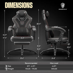 Oversized Gaming Chair with Pocket Spring Cushion, Massage & Storage Pouch