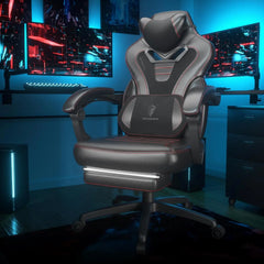 Oversized Gaming Chair with Pocket Spring Cushion, Massage & Storage Pouch