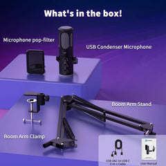 PUPGSIS Gaming USB Microphone Noise Cancellation Condenser Mic with Mute
