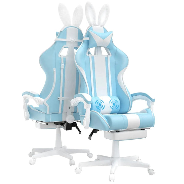Bunny Ear Gaming Chair with Massage Lumbar, Footrest & Linkage Armrests