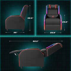 Ergonomic Gaming Recliner Chair with RGB LED Lighting & Waist Massager