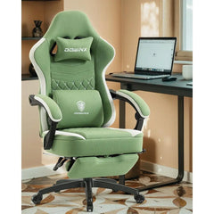 Breathable Fabric Gaming Chair with Gel Cushion, Extended Footrest & Storage Bag