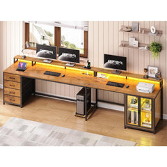 ZHENDAI 109" L-Shaped Gaming Desk with 4 Drawers, Display Cabinet, Monitor Stands & RGB LED