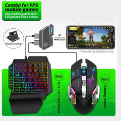 4-in-1 Mobile Gaming Combo — Bluetooth Keyboard, Mouse, Converter & Phone Stand