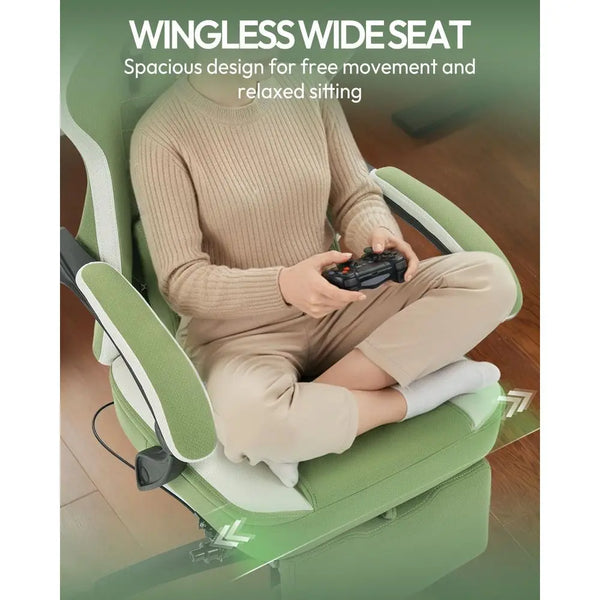 Breathable Fabric Gaming Chair with Gel Cushion, Extended Footrest & Storage Bag