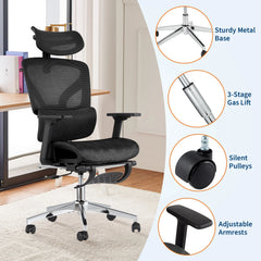 HiMISS Ergonomic High-Back Mesh Chair with 3D Armrests, Footrest & 145° Recline