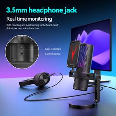 Gaming Microphone Condenser Mic PC Laptop Computer Mike RGB Studio