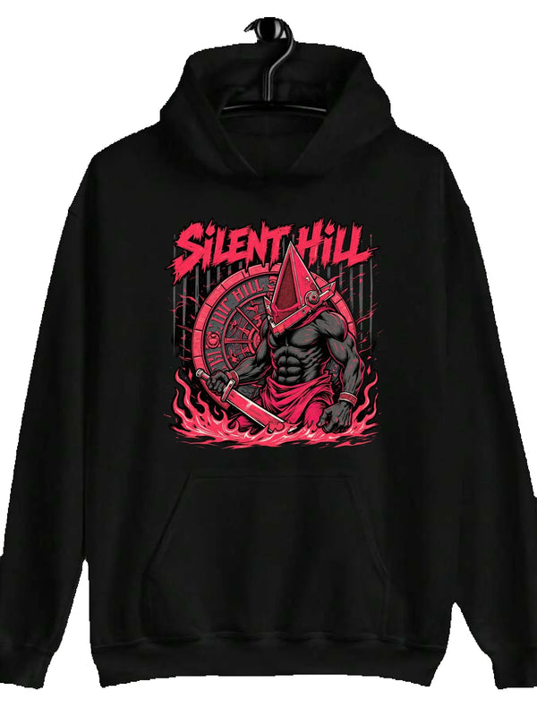 Men's Silent Hill Pyramid Head Hoodie Iconic Red Pyramid Head Logo Print