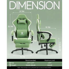 Breathable Fabric Gaming Chair with Gel Cushion, Extended Footrest & Storage Bag