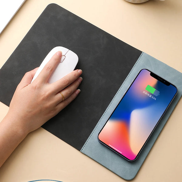 Mouse Pad with 15W Phone Wireless Fast Charging 2 in 1 Leather Gaming Mousepad