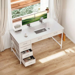 XMSJ 48" Modern Computer Desk with Cabinet & Keyboard Shelf — Small Space Office Desk