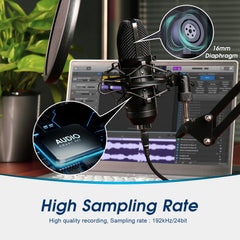 USB Condenser Microphone with Boom Arm Unidirectional Professional Cardioid