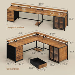 ZHENDAI 109" L-Shaped Gaming Desk with 4 Drawers, Display Cabinet, Monitor Stands & RGB LED