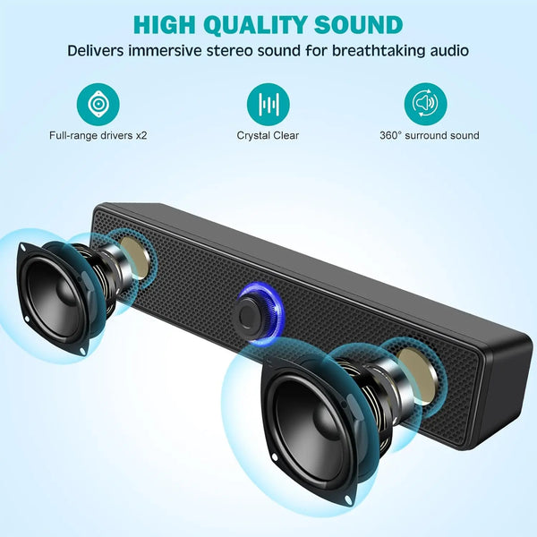 PC Soundbar Wired and Wireless Bluetooth Speaker USB Powered Gaming