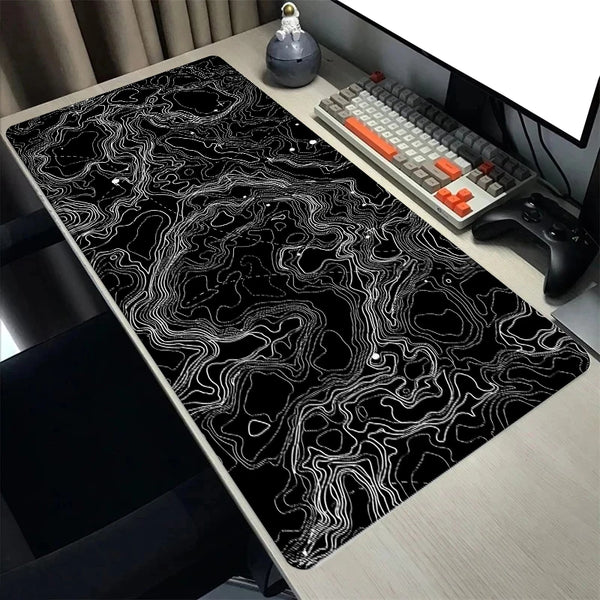 Contour map Black and white Art Abstract Mouse pad Extended large Gaming mats
