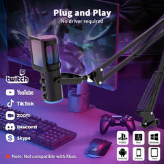 PUPGSIS Gaming USB Microphone Noise Cancellation Condenser Mic with Mute