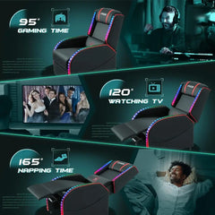 Ergonomic Gaming Recliner Chair with RGB LED Lighting & Waist Massager