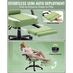 Breathable Fabric Gaming Chair with Gel Cushion, Extended Footrest & Storage Bag