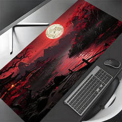 Red and black art landscapes large Mouse Pad anti-slip Durable Desk Mat