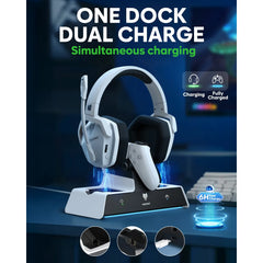 NUBWO G06 Pro Wireless Gaming Headset — Charging Dock, 120H Battery, 17ms Latency, PS5 Compatible