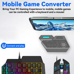 4-in-1 Mobile Gaming Combo — Bluetooth Keyboard, Mouse, Converter & Phone Stand