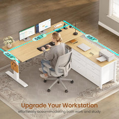 L-Shaped Electric Standing Desk 55" — Height Adjustable, 6 Drawers & Built-In Power Outlets