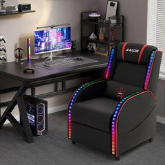 Ergonomic Gaming Recliner Chair with RGB LED Lighting & Waist Massager