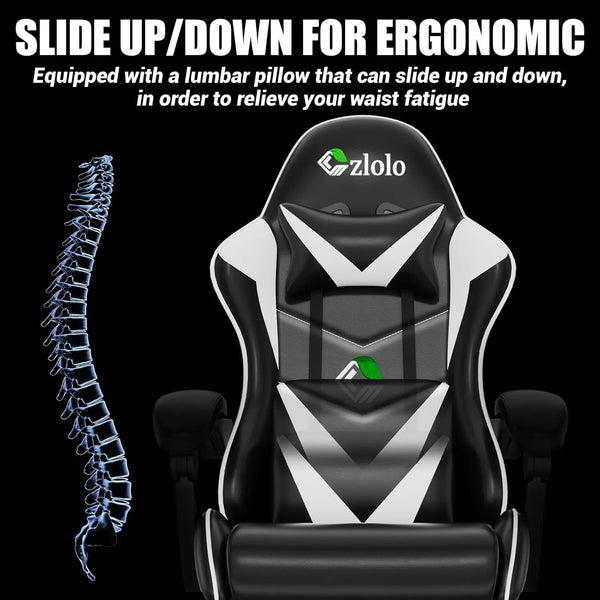 Racing Style Gaming Chair with Vibrating Lumbar Massager, Neck Pillow & Footrest