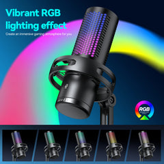 Gaming Microphone Condenser Mic PC Laptop Computer Mike RGB Studio