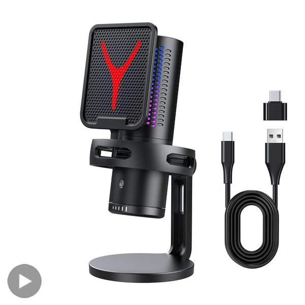Gaming Microphone Condenser Mic PC Laptop Computer Mike RGB Studio