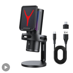 Gaming Microphone Condenser Mic PC Laptop Computer Mike RGB Studio